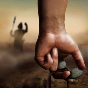 Hand study of David facing off against Goliath, Photo manipulation hand model John Bergoine.
