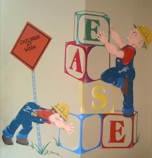 This painting graced the entrance of the EASE floor, which worked on the building blocks of early childhood development.